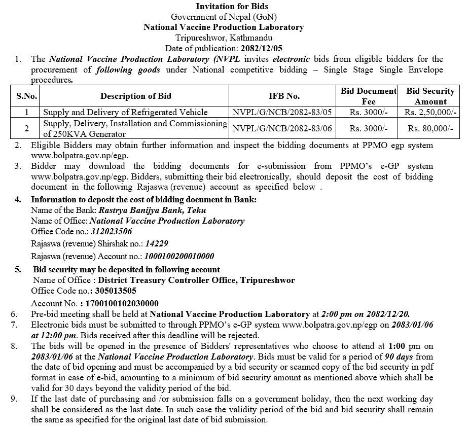 बोलपत्र आह्वानको सूचना - २ कृयाकलापहरुको लागि